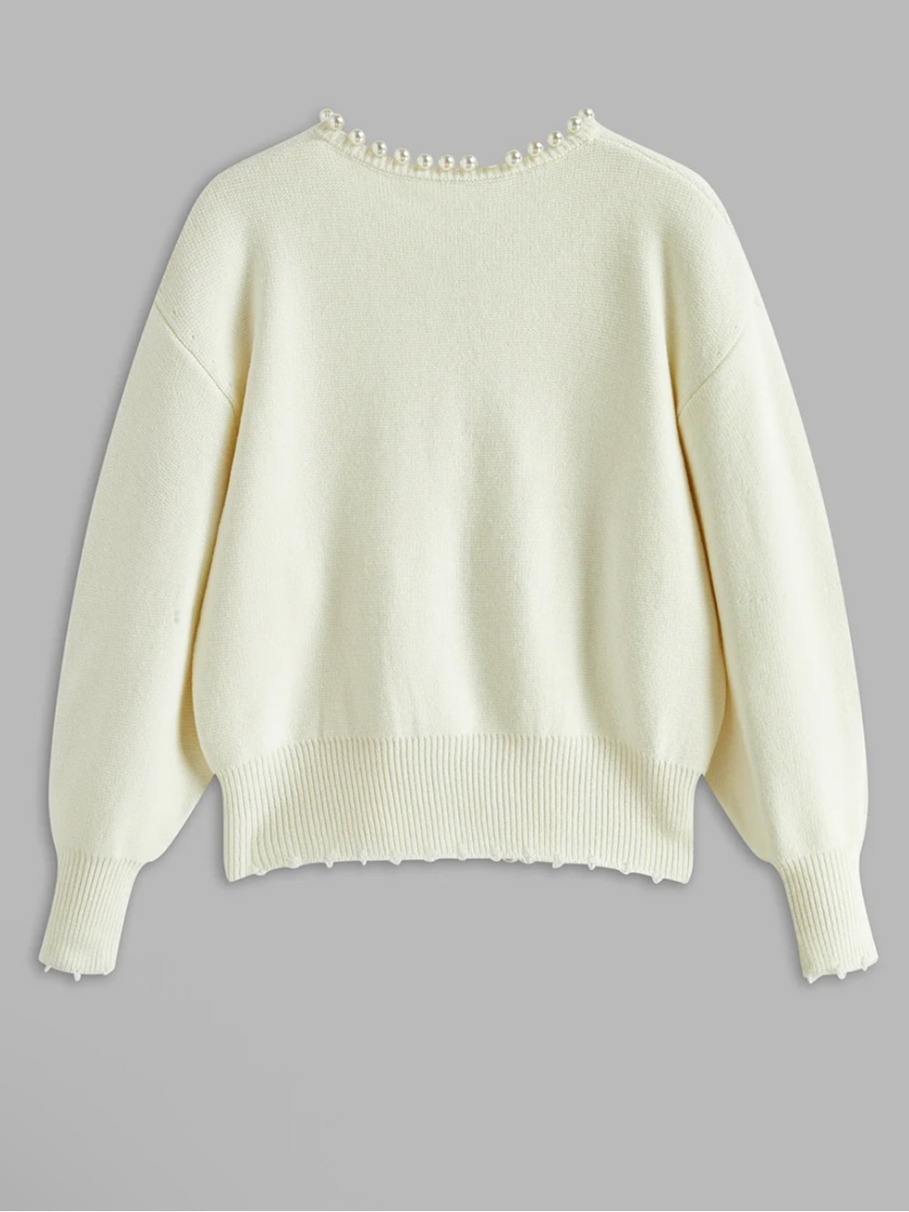 Commense Women's Cream Pearl-Trim Knit Cardigan Sweater Small - Picture 6 of 11